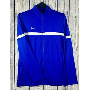 Under Armour UA Team Knit Full Zip Warm Up Jacket Loose Blue Mens LT Large Tall